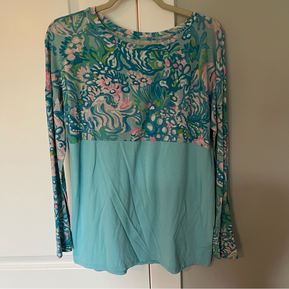 Lilly Pulitzer Finn Long Sleeve Top Aqua La Vista Small